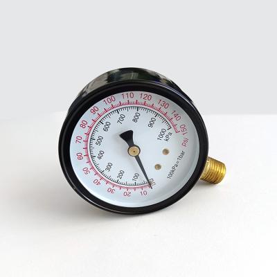 China Hot Selling Ordinary Color 1bar Equipment 68mm Black Brass Case Connection Iron Machine Pressure Gauge For Heating for sale