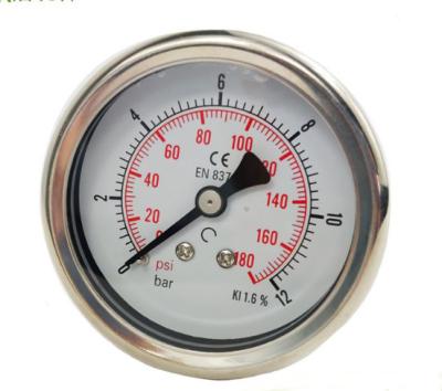 China Machine Equipment Customized 50 Mm 12 Bar Stainless Steel Shell Oil Filling Brass Connection Pressure Gauge for sale