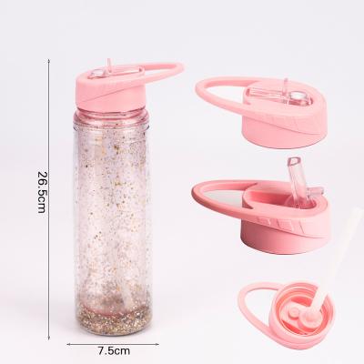 China Amazon 2020 viable DIY 2 layers bling bling tritan plastic water bottle with glitters 500ml for sale