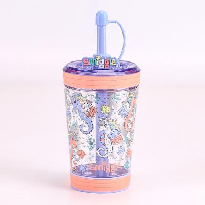 China BPA Free Cute Design Custom Logo Kids Single 16oz Plastic Drink Cup With Straw for sale