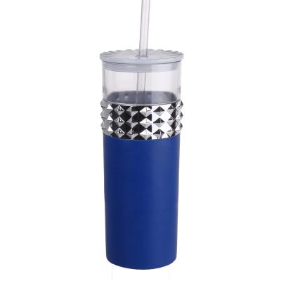 China 2021 1L PS Sustainable Plastic Tumber With Silicone Sleeve And Straw for sale