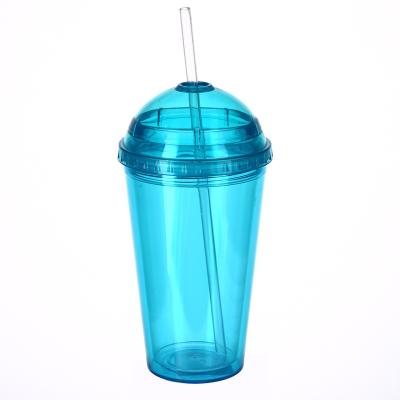 China Sustainable Custom Logo 16oz Double Wall Reusable Plastic Drink Cups With Dome Lid for sale