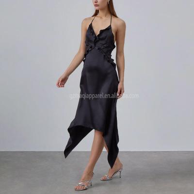 China 2022 label long plain dress custom women's sexy elegant black office lady casual dress anti-static summer stain dresses for sale