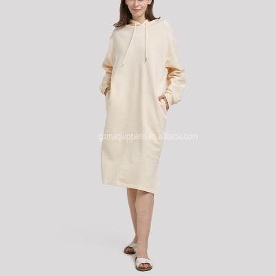 China New design anti-static custom logo ladies fashionable hoodie cotton dress fashionable khaki casual women sleeve long winter maxi dresses for sale