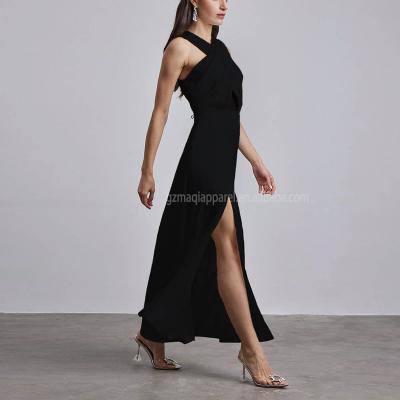 China Elegant Women Party Dinner Casual Luxury Sleeveless Round Maxi Dress Bodycon Neck Silk Dresses Summer Anti-Static for sale