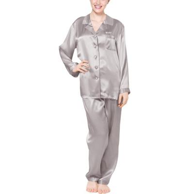 China QUICK DRY Customized Women Silk Pajamas Label Label 2 Piece USA Size Long Sleeve Sleepwear Pajamas Set Long for sale