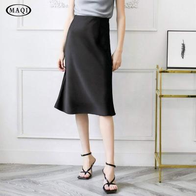 China OEM Logo Woman Satin Anti-Static Custom Length Skirt Knee Length Silk Skirts Streetwear Office Casual Workout Dress for sale