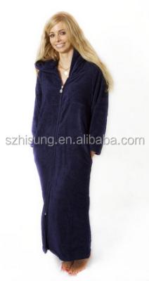 China Breathable SHLOMPER KIMONO ZIP HOODED LONG DRESS IN MIDNIGHT BLUE TERRY CLOTH by SHLOMPER LONG DRESSES for sale