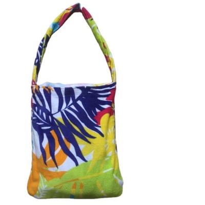 China Disposable 100% Cotton Terry Towelling Beach Towel Bag Tote Bag With OEM Printed Design for sale