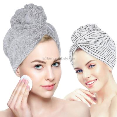 China QUICK DRY Organic Bamboo Hair Towel Wholesale Price Soft Soft Absorbent Hair Drying Towel Turban Wrap With Button for sale