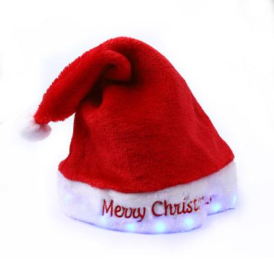 China Custom Cotton Santa Hat With Light Belt Party Embroidery Winter Promotion Christmas for sale