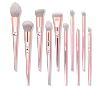 China 10Pcs Plastic+Synthetic Fiber Makeup Brush Set Professional Wooden Handle Laser Eyeshadow Makeup Brush Set for sale