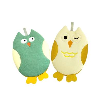 China EXFOLIATE Manufacturer Direct Selling Owl Fine Sand Bath Towel Painless Sponge Bath Gloves for sale