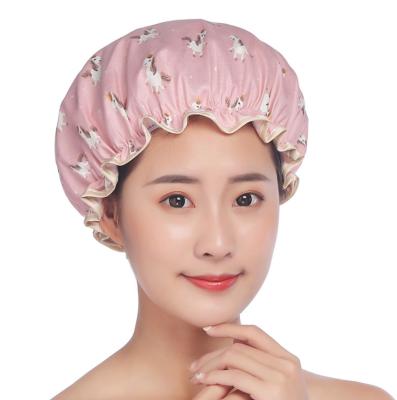 China Double PVC Shower Hat Pastoral Wholesale Adult Waterproof PE Shower Cap for sale