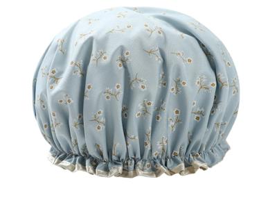 China Printing Pastoral Satin Double-Layer PEVA Waterproof High Quality Shower Cap Can Be Customized Logo for sale