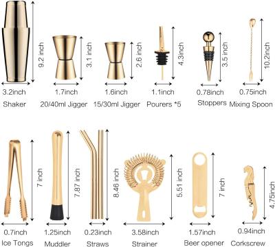 China boston cocktail shaker shaped bartender set new design gold fancy boston stainless steel for sale