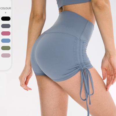 China QUICK DRY Tight Drawstring Yoga Gym Pants High Waist Seamless Naked Athletic Yoga Shorts Workout Clothes For Women Three Stitch Pants for sale