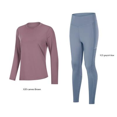 China Sweat-Wicking Autumn And Winter Yoga Suit Women's Sports Fitness Elastic Long Sleeve Sports Suit Two Sets for sale