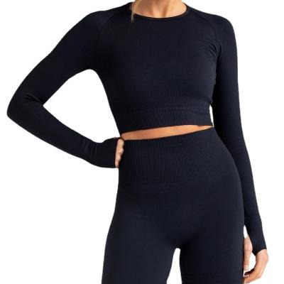 China New Sweat-Wicking Style Nylon Knitted Seamless Long Sleeve Pants Yoga Suit Sports Fitness Two-Piece Suit Seamless Yoga Suit for sale