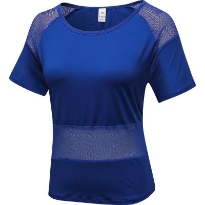 China Popular Stylish Breathable Leisure Fitness Clothing Yoga Wear Ladies Mesh Stitching Sports Blouse Loose Sweat-Wicking for sale