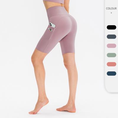 China QUICK DRY High Waisted Workout Yoga Women Shorts With Pocket Ladies Gym Biker Shorts Plus Size Girls Pant Gaiters Butt Lift Sport Pants for sale