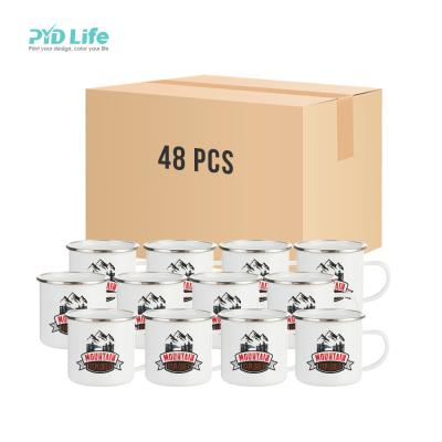 China Hot Selling 48 PCS PYD Life Sized 12 Ounce 350ml Metal Sublimation Enamel Coffee Camping Steel White Custom Mug for sale