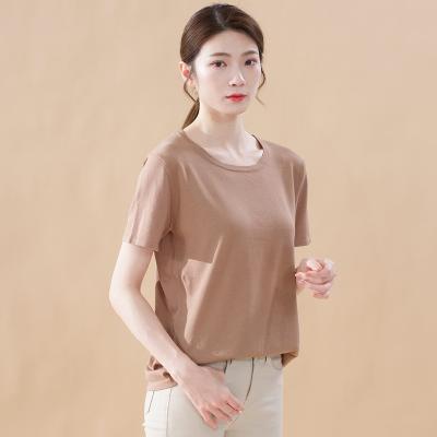 China Anti-wrinkle 2021 Summer New Solid Color Simple Round Neck Loose Short Sleeve T-shirt Women's Dent Sweater Plus Size Tops for sale