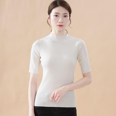 China Anti-wrinkle half-high collar five-point slim fit top knit sweater with medium-sleeves tops stylish slim fit simple fashion pullover for sale