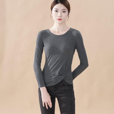 China cheap casual fashion women's simple pure cotton summer Anti-wrinkle round neck long sleeve T-shirt bottoming shirt can be customized logo for sale