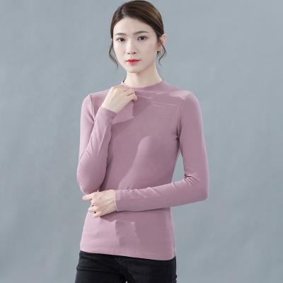 China Anti-wrinkle half-high collar bottoming shirt with head T-shirt spring 2021 new comfortable solid color women's long-sleeved clothing for sale