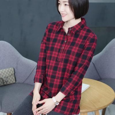 China Fengji 100% Cotton Plaid Anti-Shrink Shirt Women's Long Sleeve 2012 Wear Spring Square Loose Collar Large Medium Length Women's Korean Shirt for sale