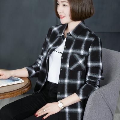 China 2021 Women's Cotton Fengji Sleeve Shirt Anti-shrink Spring Big Long Plaid Clothing Hong Kong Cotton Style Pure Loose Top Shirt Casual Coat for sale