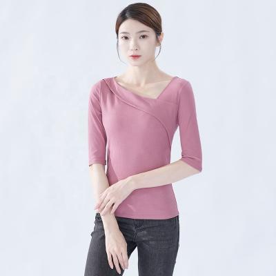 China 2021 New Style T-shirt Wholesale Women's Summer Anti-Wrinkle Mid Sleeve Shirt Summer Irregular Sexy Cotton Tops Women for sale