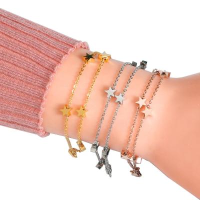 China Cute Double Layered Stainless Steel Star Charm Bracelet for sale