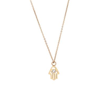 China Wholesale TRENDY Stainless Steel Hamsa Hand Of Fatima Necklace Zircon Punk Minimalist Jewelry Lucky Gift For Woman/Man for sale