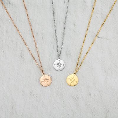 China TRENDY Circle Charm Compass Pendant Necklaces For Women Vintage Customized Jewelry for sale