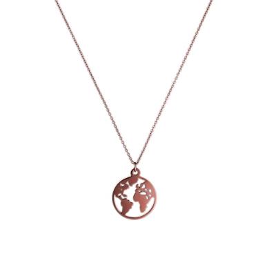 China CLASSIC Simple Stainless Steel World Peace Clavicle Chain Coffee Map Pendant Necklace For Women Couples Girlfriend Valentine Day for sale