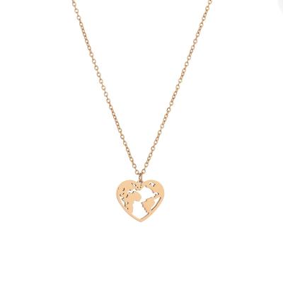 China TRENDY Personalized 2022 Custom Stainless Steel Heart Necklace Women Earth World Map Gold Plated Pendant As Special Gift for sale