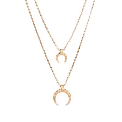 China TRENDY Stainless Steel Moon Double Layer Necklace for sale