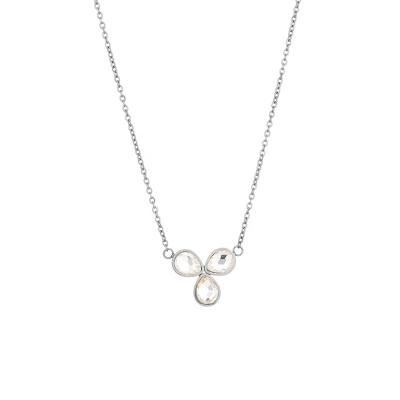 China TRENDY Stainless Steel Water Drop Crystal Chain Pendant Teardrop Clover Necklace As Mother's Day Gift for sale