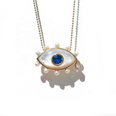 China FASHIONABLE Evil Eye Pearl Necklace Stainless Steel Hip Hop Pearl Natural Freshwater for sale