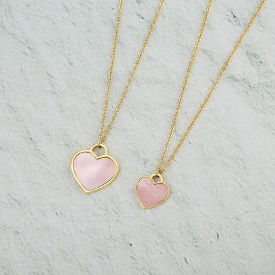 China Real Seashell CLASSIC Light Pink Heart Necklace Stainless Steel Small And Big 2cm And 1.5cm Heart Shape Pendant for sale