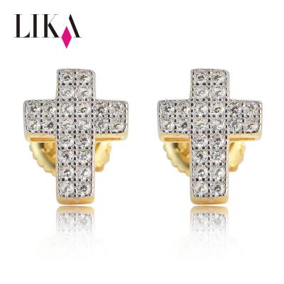 China Lika Sterling Silver Women Dainty Cross Circle Earrings Gold Plated CZ Stone Diamond Pave Cross Charm Diamond Gold Earring Cross for sale