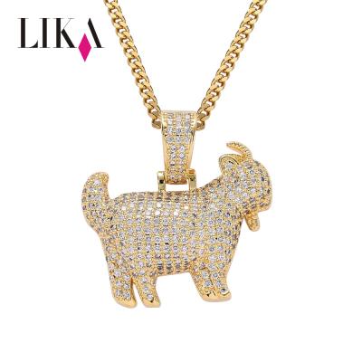 China LIKA European Personalized Hiphops Jewelry real hip hop gold plated pendant necklace iced out pave zircon goat pendant necklace for sale