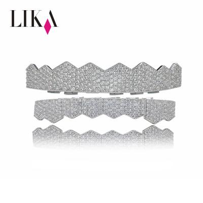 China LIKA 2020 Casual/Sporty Real Gold Plated White CZ Micro Pave Upper Lower Teeth Accessory Custom Grillz Set Rhodium Teeth Grills for sale