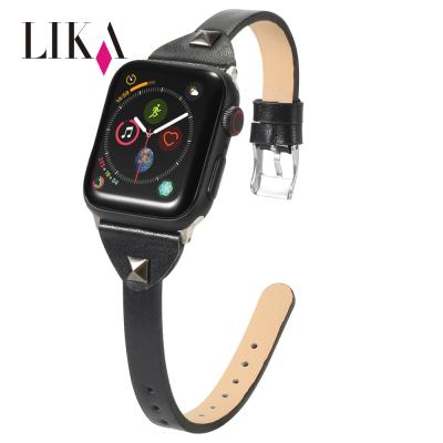 China LIKA Fashion Girls Black Genuine Leather Watch Band Apple Watch 12345 Generation Apple Smart Watch for sale