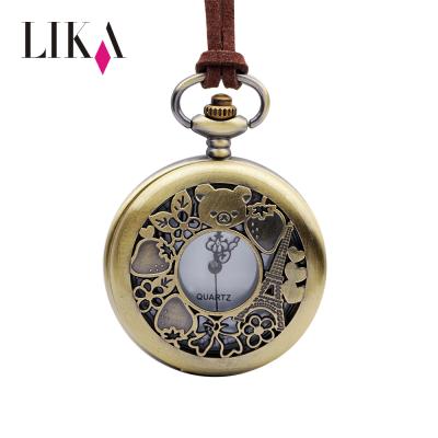 China LIKA Girls Cute Vintage Lovely Pure Cooper Rabbit Alloy Strap PU Color Pocket Watch With Leather Cord Long Shape for sale