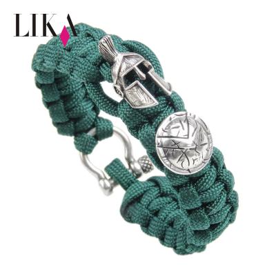 China LIKA Enthusiasts Hand Woven Paracord Metal Clasp Bracelet Copper Sparta Helmet Charm Bracelets & Bangles Outdoor Survival Nylon Bracelet for sale