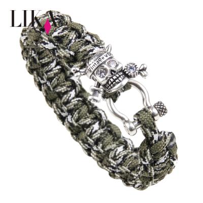 China LIKA Outdoor Vintage Hand Woven Metal Clasp Bracelet Braided Viking Rope Paracord Bracelet With Alloy Skull For Men for sale