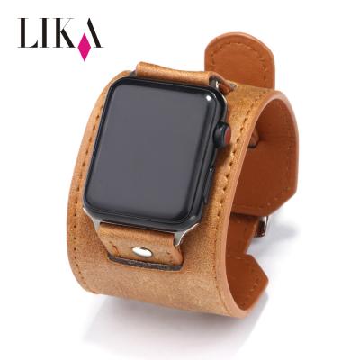 China LIKA Men Fashion Alloy Apple Watch Band Wrist Leather Smart Watch Strap Band For Men With Metal Buckle for sale